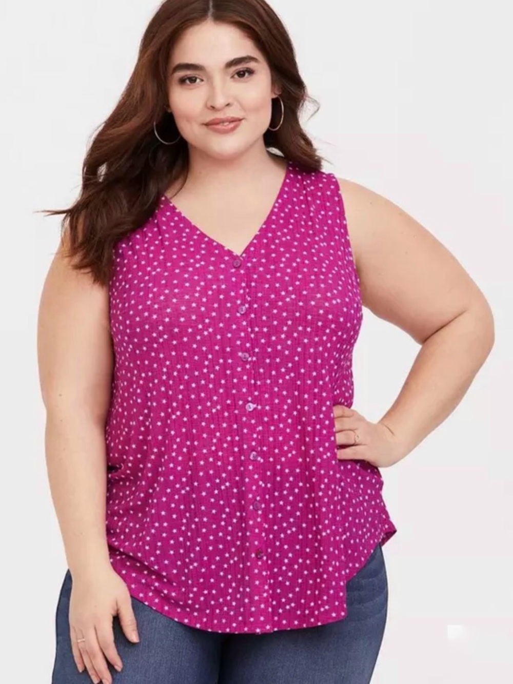 Torrid Magenta Star Crepe Button Down Top 3x